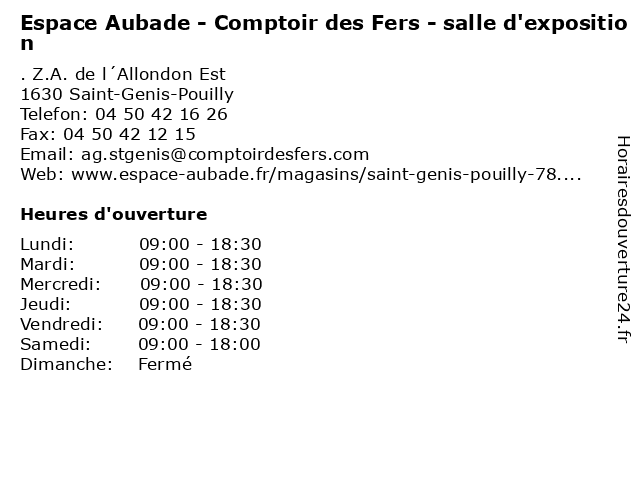 Horaires d ouverture Espace Aubade Comptoir des Fers salle